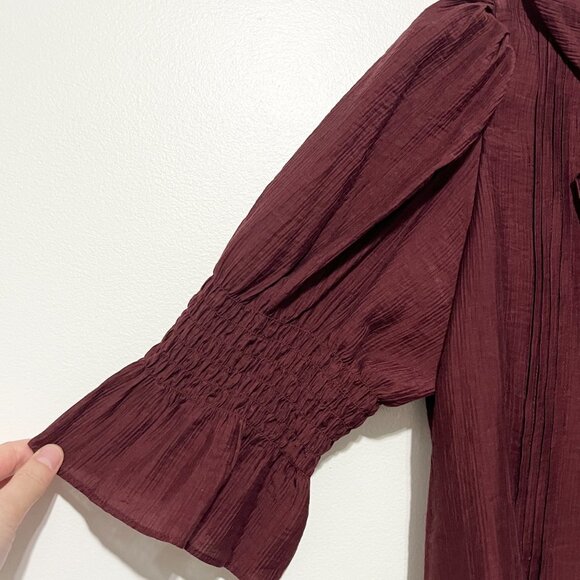 Laura Ashley Womens Puff Sleeve Blouse L Maroon Ruffle Dark Cottage Victorian - Picture 3 of 6